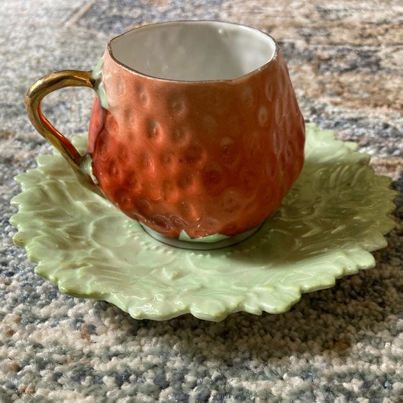 Vintage Other - Vintage Strawberry Teacup and Leaf Saucer